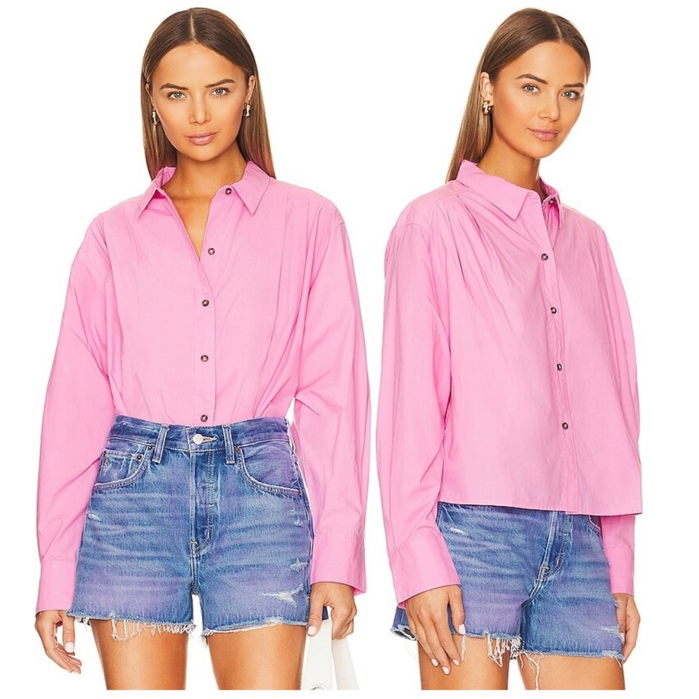 ETICA pink Oceane pleated button down collared long sleeve top shirt - Picture 1 of 9